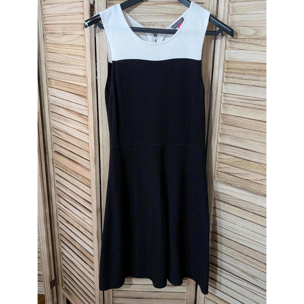 Vince Camuto Womens Black White Colorblock Sleeveless Fit Flare Dress sz Medium
